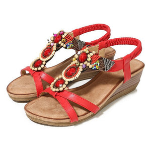 2019 new women's sandals retro-archaic heel round-headed women's shoes man-made PU elastic sandals large size 35-42