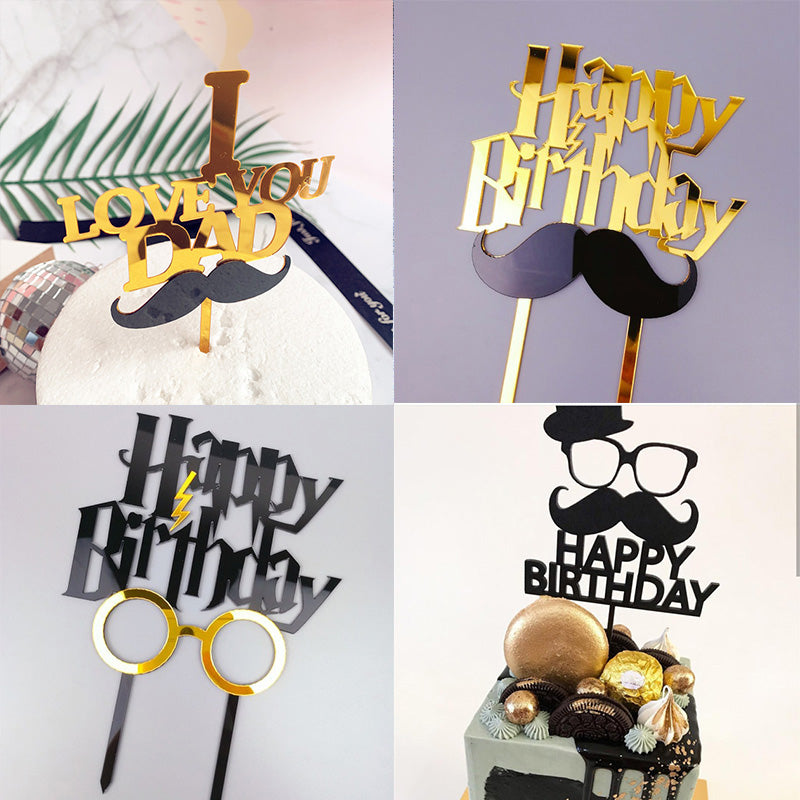 Gold Father Acrylic Happy Birthday Cake Topper Papa Birthday Cupcake Toppers for Kids Birthday Party Cake Decoration Baby Shower