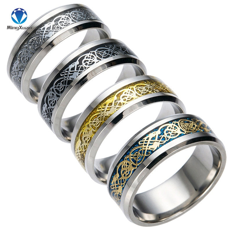 4 COLORS Vintage Gold Free Shipping Dragon 316L stainless steel Ring Mens Jewelry for Men lord Wedding Band male ring for lovers
