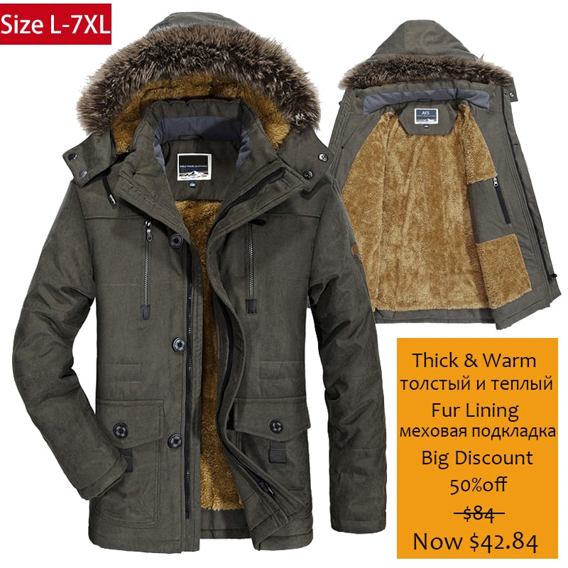 YIHUAHOO Winter Jacket Men 5XL 6XL Cotton Padded Warm Parka Coat Casual Faux Fur Hooded Fleece Long Male Jacket Windbreaker Men