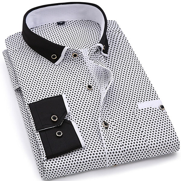 2019 Men Fashion Casual Long Sleeved Printed shirt Slim Fit Male Social Business Dress Shirt Brand Men Clothing Soft Comfortable