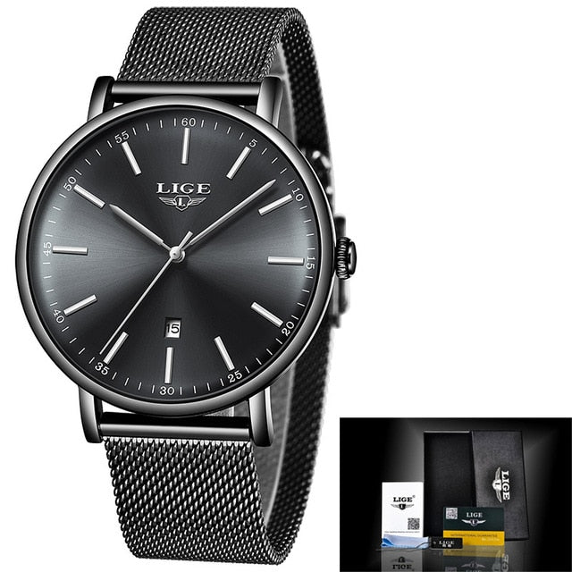 LIGE Women Watches Top Brand Luxury Ladies Mesh Belt Ultra-thin Watch Stainless Steel Waterproof Clock Quartz Watch Reloj Mujer