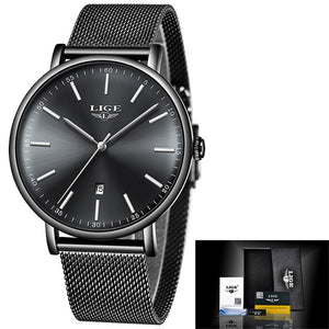 LIGE Women Watches Top Brand Luxury Ladies Mesh Belt Ultra-thin Watch Stainless Steel Waterproof Clock Quartz Watch Reloj Mujer