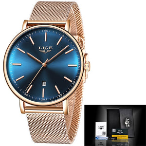 LIGE Women Watches Top Brand Luxury Ladies Mesh Belt Ultra-thin Watch Stainless Steel Waterproof Clock Quartz Watch Reloj Mujer