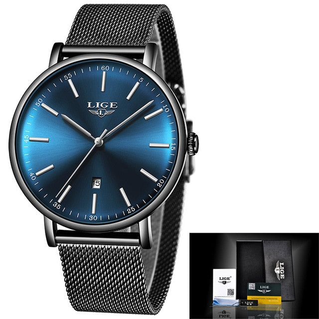 LIGE Women Watches Top Brand Luxury Ladies Mesh Belt Ultra-thin Watch Stainless Steel Waterproof Clock Quartz Watch Reloj Mujer