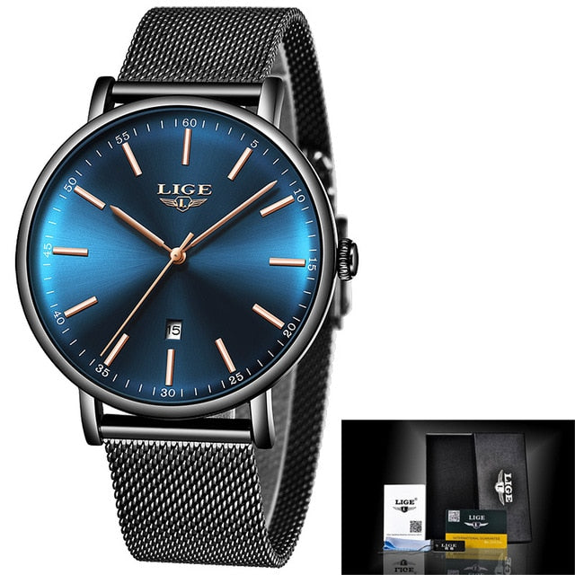 LIGE Women Watches Top Brand Luxury Ladies Mesh Belt Ultra-thin Watch Stainless Steel Waterproof Clock Quartz Watch Reloj Mujer