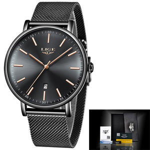 LIGE Women Watches Top Brand Luxury Ladies Mesh Belt Ultra-thin Watch Stainless Steel Waterproof Clock Quartz Watch Reloj Mujer