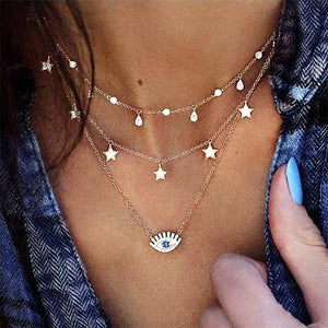 Bohemian Multilayer Pendant Necklace for Women Fashion, Geometric Charm Chain Necklace Wholesale Jewelry