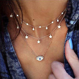 Bohemian Multilayer Pendant Necklace for Women Fashion, Geometric Charm Chain Necklace Wholesale Jewelry
