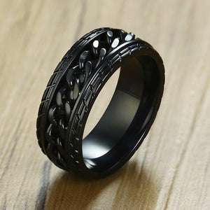Vnox 8mm Cool Black Spinner Chain Ring for Men Tire Texture Stainless Steel Rotatable Links Punk Male Anel