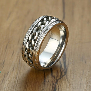 Vnox 8mm Cool Black Spinner Chain Ring for Men Tire Texture Stainless Steel Rotatable Links Punk Male Anel