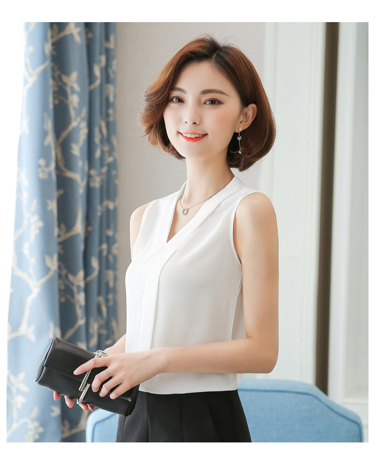 White J62650 New Arrival Women Sleevess Summer Chiffon Shirt