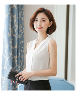White J62650 New Arrival Women Sleevess Summer Chiffon Shirt