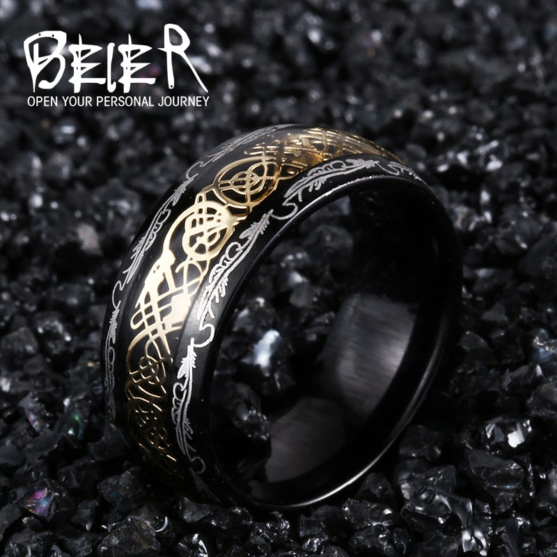 Beier 316L Stainless Steel Golden Dragon Man's Ring Blu-ray Simple Fashion High Quality Jewelry LLBR-R050