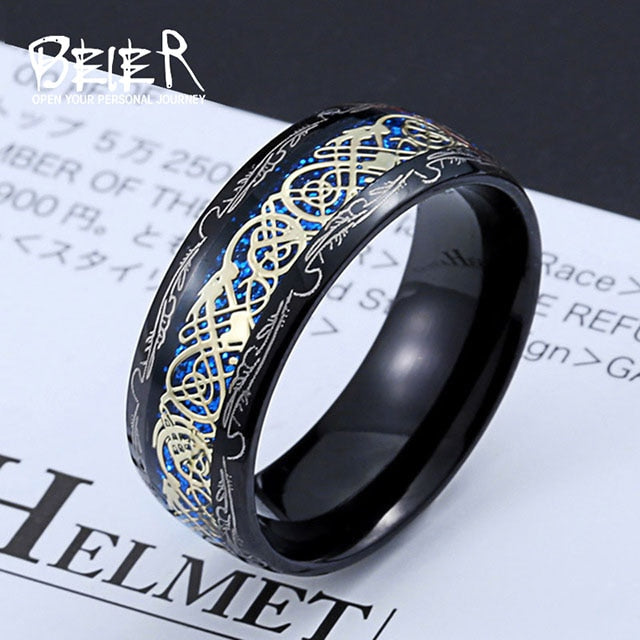 Beier 316L Stainless Steel Golden Dragon Man's Ring Blu-ray Simple Fashion High Quality Jewelry LLBR-R050
