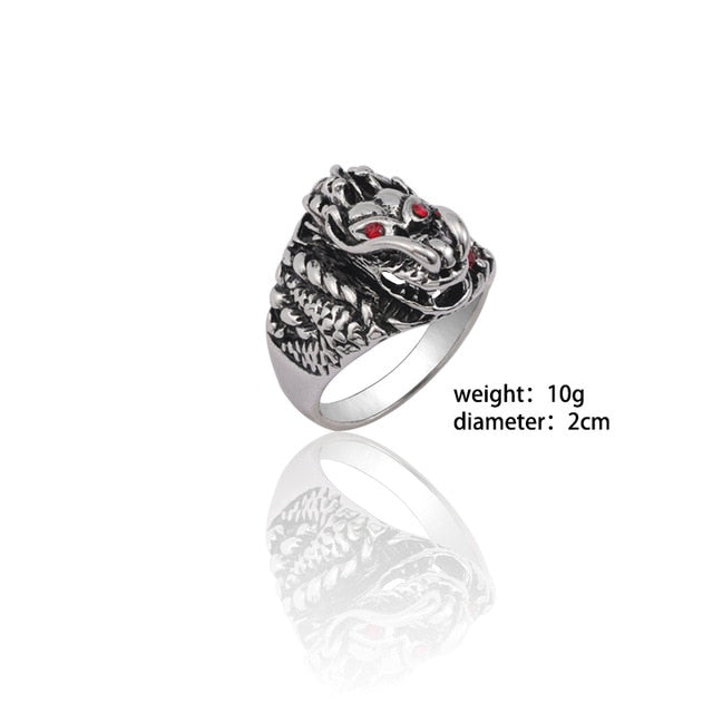 Gothic Punk Ring Men Retro Dragon Rabbit Snake Tiger Wolf Rings Skeleton Devil Evil Eye Pentagram Animal Male Ring Jewelry Anel