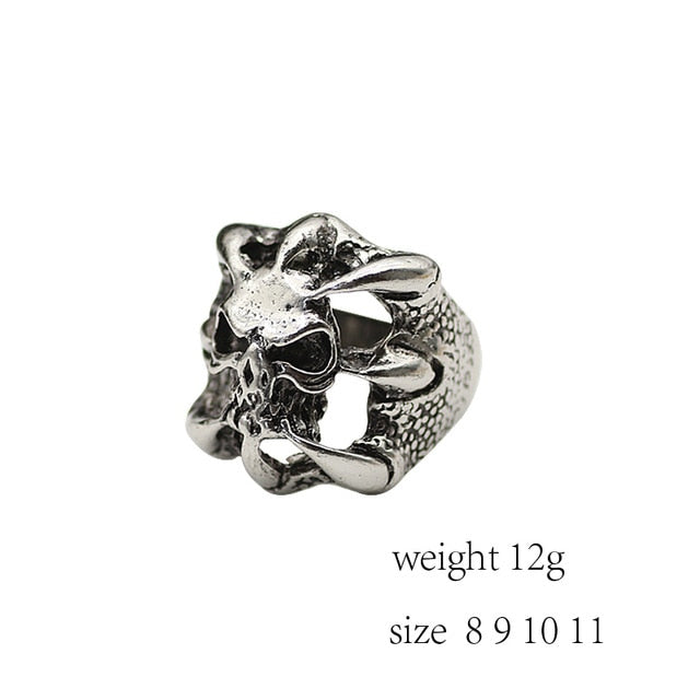Gothic Punk Ring Men Retro Dragon Rabbit Snake Tiger Wolf Rings Skeleton Devil Evil Eye Pentagram Animal Male Ring Jewelry Anel
