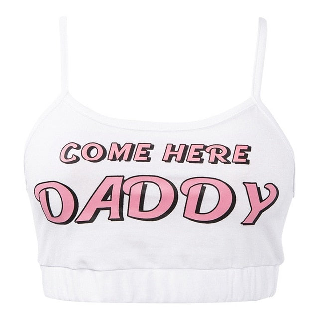Summer Woman Soft Letter DADDY Print Short Tank Tops + Ladies Female White Please Underwear Women Casual Tank Tops