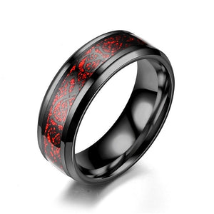 Men Ring Jewelry Red Blue Black Dragon Inlay Comfort Fit Stainless Steel Rings for Men Wedding Ring Wide 8mm