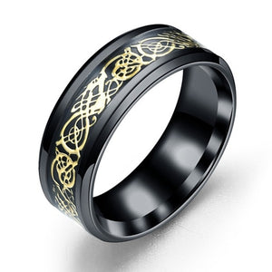Men Ring Jewelry Red Blue Black Dragon Inlay Comfort Fit Stainless Steel Rings for Men Wedding Ring Wide 8mm