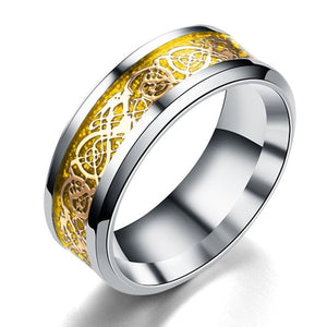 Men Ring Jewelry Red Blue Black Dragon Inlay Comfort Fit Stainless Steel Rings for Men Wedding Ring Wide 8mm