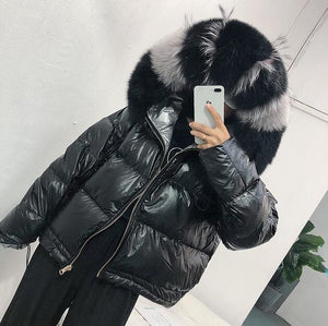 Real Fur Coat Natural Fox Fur Collar 2019 Winter Jacket Women Loose Short Down Coat White Duck Down Jacket Thick Warm Down Parka